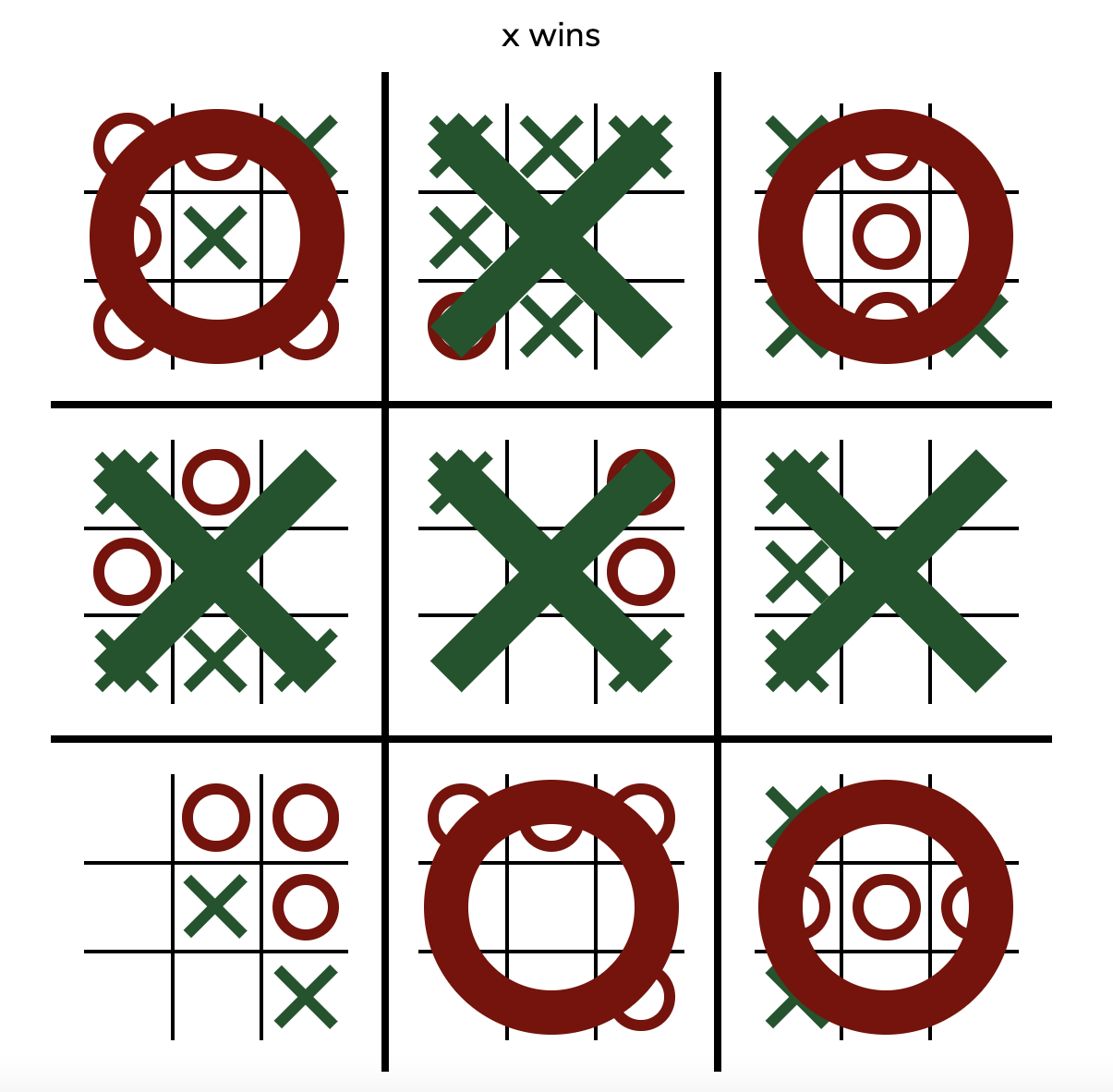A game of ultimate tic tac toe.